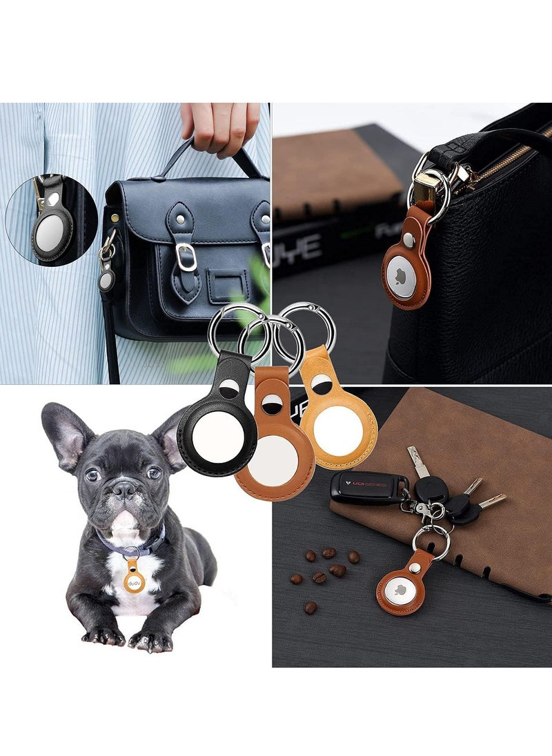 MIGOFAST - Leather Protective Key Ring Case Cover Compatible for Apple AirTag (Brown) - Image 1