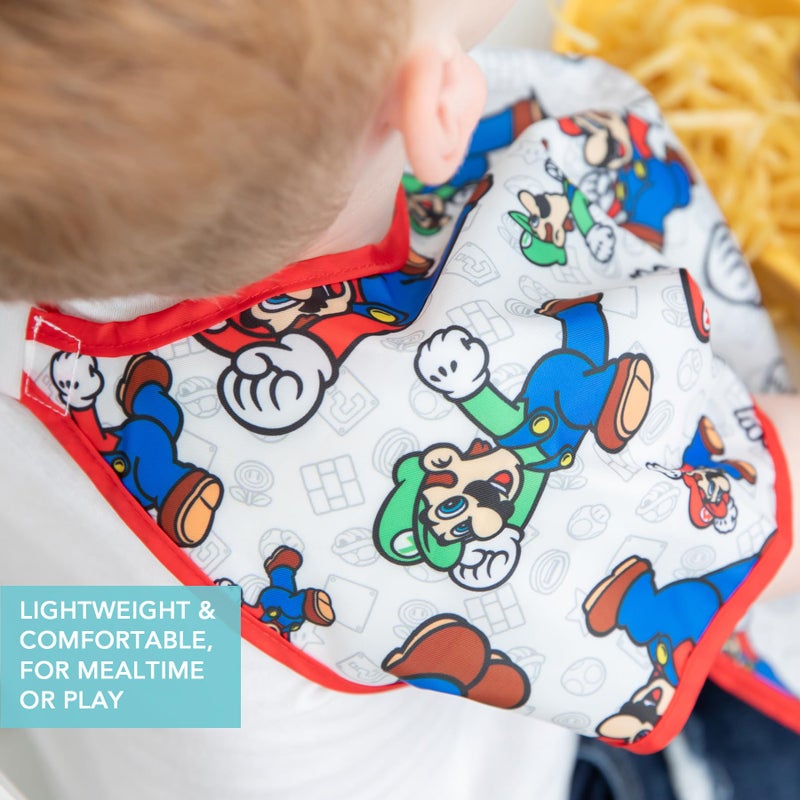 Bumkins Short Sleeve Bib for Girl or Boy, Toddler and Kids for 1-3 Years, Large Size, Essential Must Have for Junior Children, Eating, Mess Saving Soft Fabric Apron for Play, Nintendo Mario and Luigi - Image 3