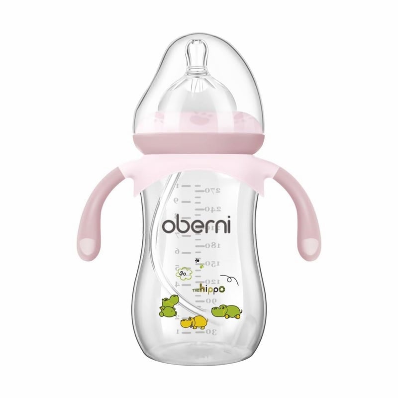 oberni Baby Bottles Weighted Straw Toddler Milk Bottles with NonSlip Handle Size  Variable Fast Flow 12 Months BPAFree Pink1Pack9oz - Image 1