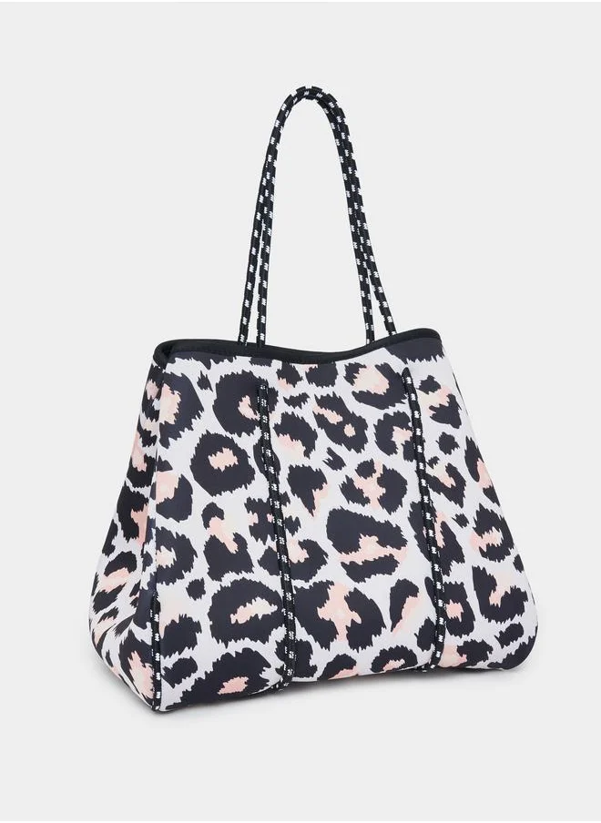 Styli Leopard Print Shoulder Bag with Purse