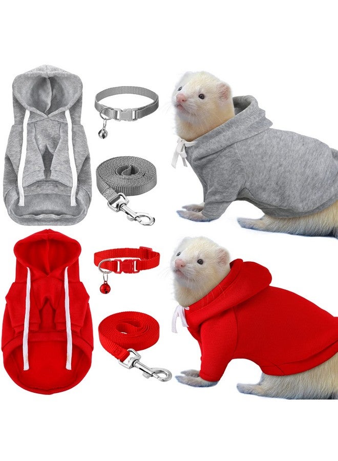 Foaincore Foaincore 6 Pcs Ferret Clothes Accessories, Include Ferret Harness and Leash Set Safe Ferret Collar Bell Small Soft Ferret Sweatshirt for Guinea Pig Hamster Chinchilla Teacup Chihuahua, Grey and Red  - Image 1