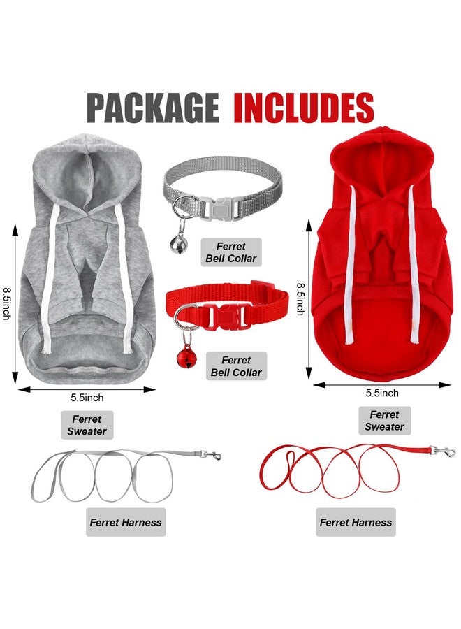 Foaincore Foaincore 6 Pcs Ferret Clothes Accessories, Include Ferret Harness and Leash Set Safe Ferret Collar Bell Small Soft Ferret Sweatshirt for Guinea Pig Hamster Chinchilla Teacup Chihuahua, Grey and Red  - Image 2