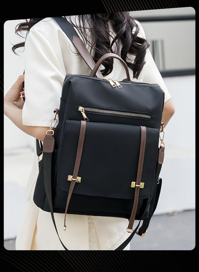 Joychic Lady Women Spring Summer Autumn Winter Classic Casual Large Capacity Versatile Backpack with Dual Zipper Closure Design and Convenient Adjustable Shoulder Straps for Women Daily Commute Travel Work School Black - Image 1