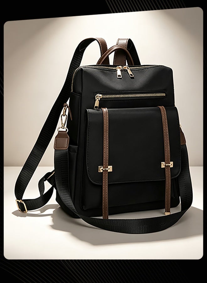 Joychic Lady Women Spring Summer Autumn Winter Classic Casual Large Capacity Versatile Backpack with Dual Zipper Closure Design and Convenient Adjustable Shoulder Straps for Women Daily Commute Travel Work School Black - Image 4