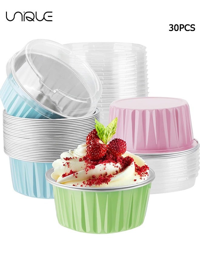 يونيك سلطانيات رقائق الألومنيوم التي يمكن التخلص منها مع أغطية - 30 قطعة 5 أونصة 125 مل من رقائق الألومنيوم بطانات الكعك أكواب خبز الكب كيك - أحواض فطيرة صغيرة مع أغطية - لتقديم الطعام حفل زفاف نادي التجمع - Image 1