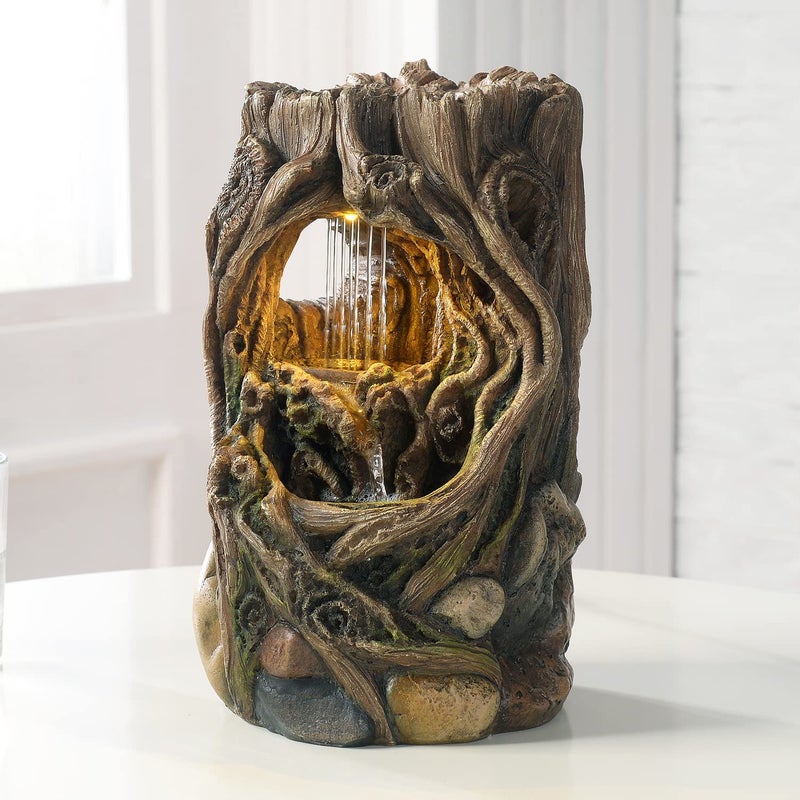 Kalona Kalona Tabletop Fountains Beautiful Stump Water Fountain Relaxation Raindrop Fountains Meditation Desk Fountain Artistic Waterfall Fountains HomeOffice Decor22013 