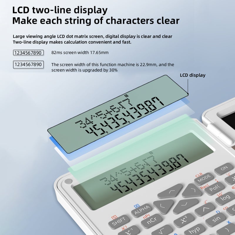 آلة حاسبة علمية بلوحة كتابائية محذوفة، 240 وظيفة، شاشة LCD ثنائية الأسطر، قابلة للطي، آلة حاسبة مالية ورياضية، مستلزمات مدرسية لطلاب المدارس الإعدادية والثانوية والجامعات، لون أسود - Image 5