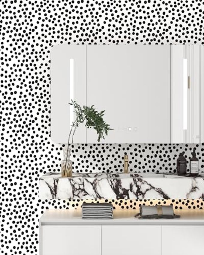 tiltil Modern Peel and Stick Wallpaper 17.3" x 78.8" Self Adhesive Wallpaper Black and White Contact Paper Polka Dot Removable Wall paper Decorative for Bedroom Bathroom Cabinets and Countertops Vinyl Roll - Image 5