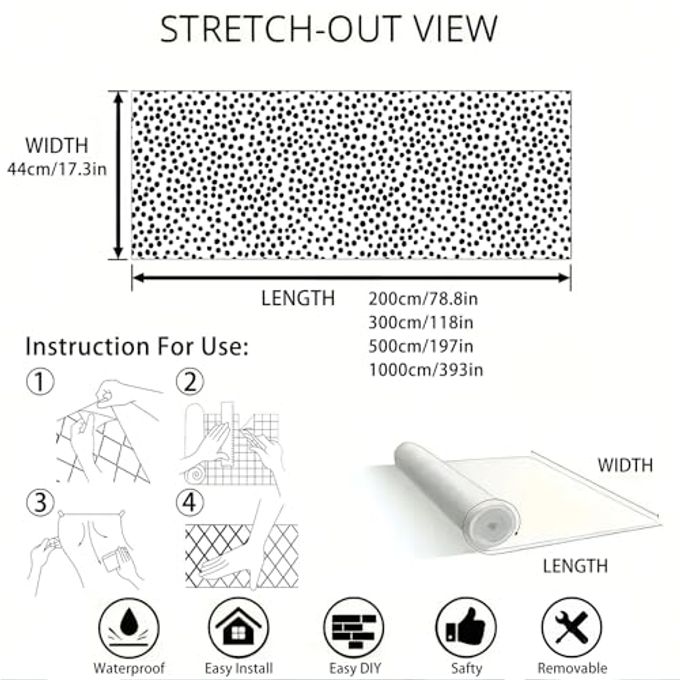 tiltil Modern Peel and Stick Wallpaper 17.3" x 78.8" Self Adhesive Wallpaper Black and White Contact Paper Polka Dot Removable Wall paper Decorative for Bedroom Bathroom Cabinets and Countertops Vinyl Roll - Image 3