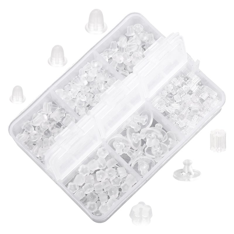 Silicone Earring Backs for Studs 6 Styles Clear Hypoallergenic Rubber Earrings Safety Back Stopper Replacement Kit 600 Pcs