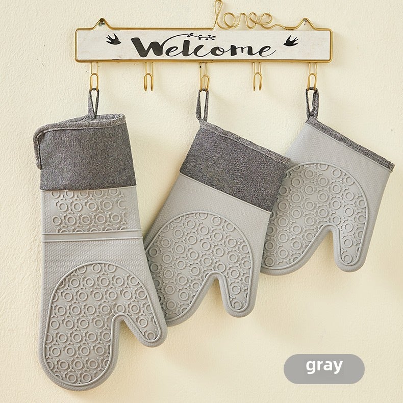 New Silicone Heat-Resistant Oven Mitts Non-Slip Easy-Clean Gray 