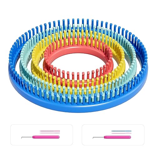cureder Round Knitting Looms Set- Set of 4 Plastic Looms Knitting with 2 Knitting Yarn Loom Needle and 2 Plastic Loom Pick, Fit Craft Kit Tool for Giveaways Souvenirs, Gifts - Image 1