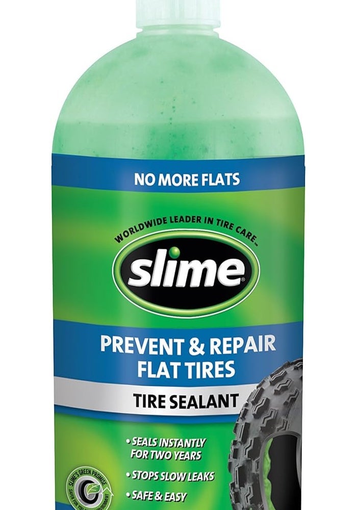 Slime سلايم 10009 سائل إصلاح ثقوب الإطارات المسطحة - زجاجة سعة 32 أونصة لجميع الإطارات غير الهوائية خارج الطريق، غير سامة وصديقة للبيئة - Image 1