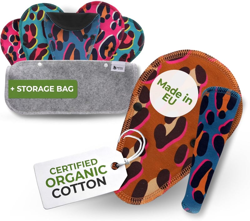 Natissy Organic Cotton EcoComfort Reusable Panty Liners for Women & Teens (Tanga, 7-Pack); High-Temp Washable Cloth Liners; Stay Fresh & Dry, for Daily Vaginal Discharge Only; 100% Breathable (no PUL/TPU)