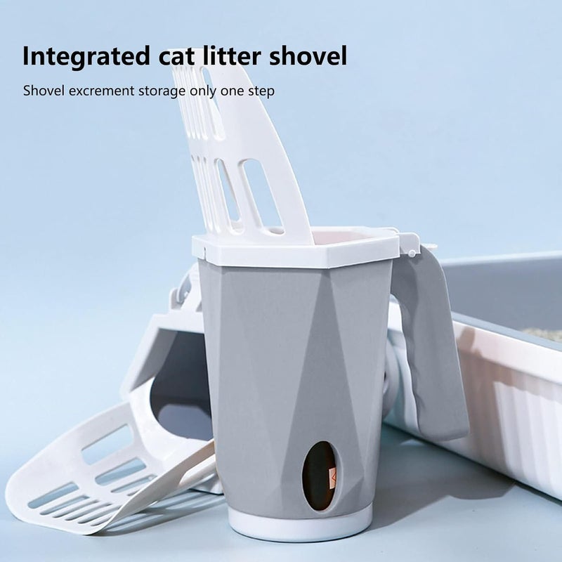 SWIUKPHE Cat Litter Scoop with Bag Holder, Integrated Detachable Deep Cat Litter Shovel with Poop Sifting and 10 Litter Bags, Portable Litter Shovel (grey) - Image 2