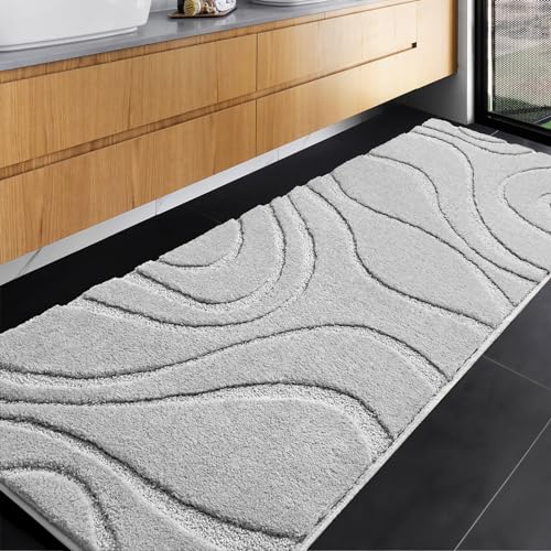 DEXDE Bathroom Rugs Mat Runner 24x60 Inch, Light Gray Bath Rugs Ultra Plush Fluffy Long Non-Slip Machine Wash Dry Bath Mats Large Soft Absorbent Microfiber Carpet for Bathroom Floor Tub Shower - Image 1