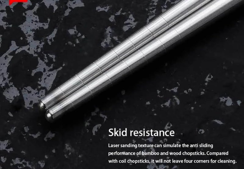 Stainless Steel Chopsticks, 22.5cm, 1 Pair Reusable Chopsticks, Non-Slip Handle, Silver, Asian Tableware for Sushi, Noodles, Rice - Image 4