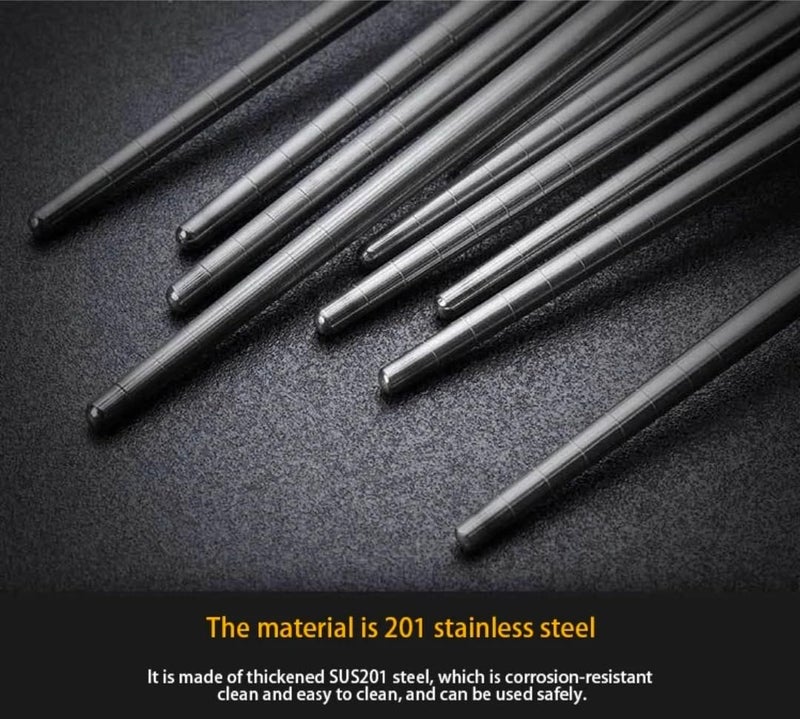 Stainless Steel Chopsticks, 22.5cm, 1 Pair Reusable Chopsticks, Non-Slip Handle, Silver, Asian Tableware for Sushi, Noodles, Rice - Image 3