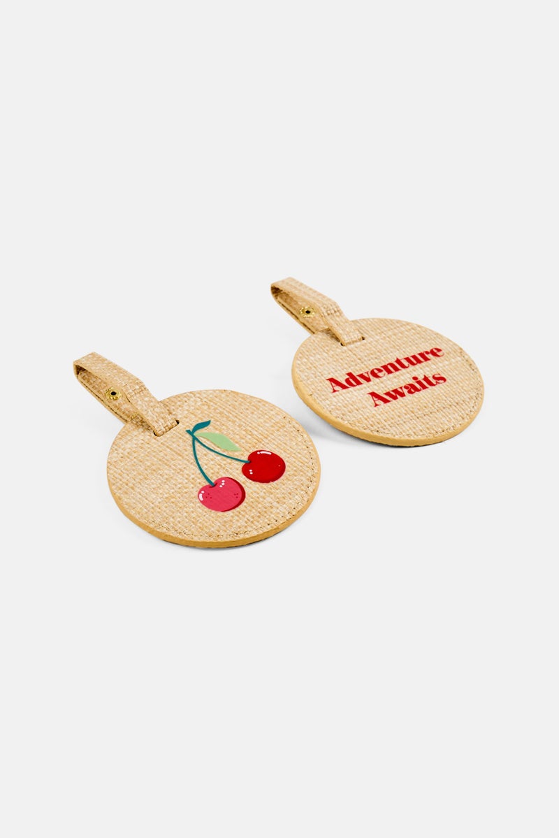 Miamica 2 Piece Graphic Printed Luggage Tag, Beige  - Image 2