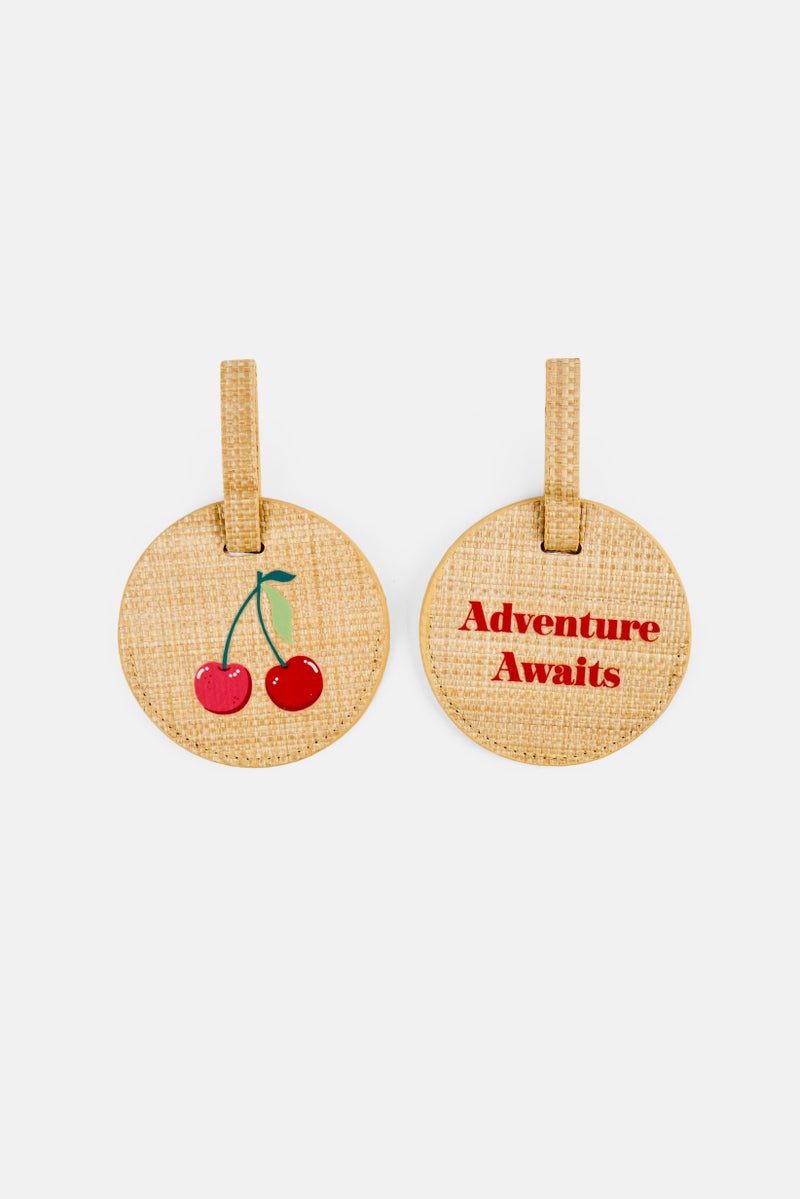 Miamica 2 Piece Graphic Printed Luggage Tag, Beige  - Image 3
