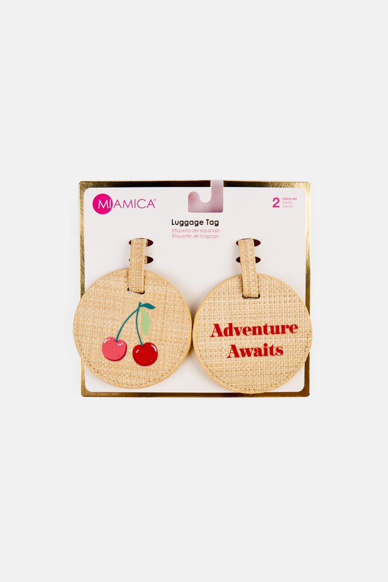 Miamica 2 Piece Graphic Printed Luggage Tag, Beige  - Image 1