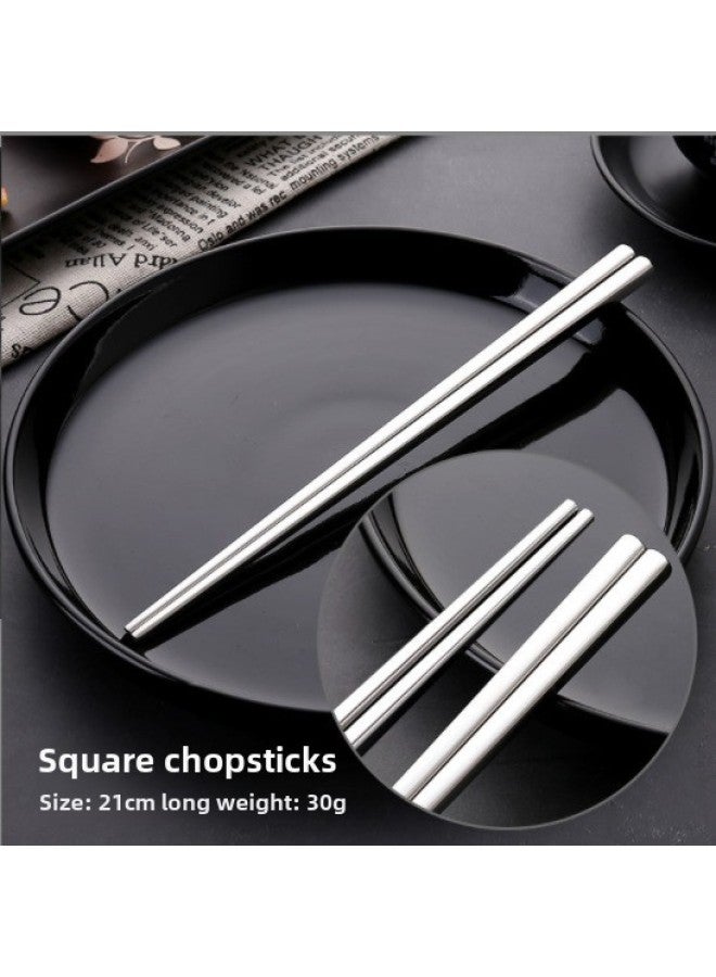 304 Stainless Steel Chopsticks Korean Spoon Square Household Non-slip Thick Portable Three-piece Set Manufacturers Wholesale Logo-Color:Light Body Without Carving 21cm  - Image 1