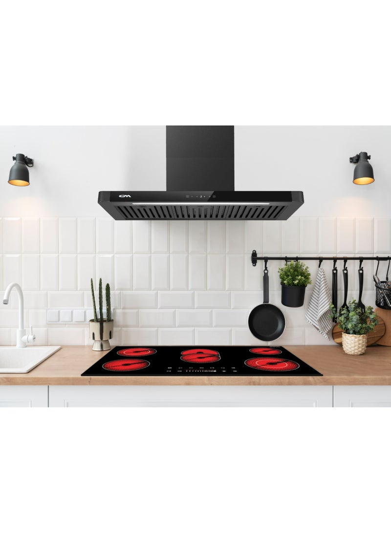 CM POLONIA 90 BLK 90cm Wall mounted black hood, baffle filter 3 speed touch, motor air flow power: 1000M³/H WITH SQUARE CHARCOAL FILTER - Image 2