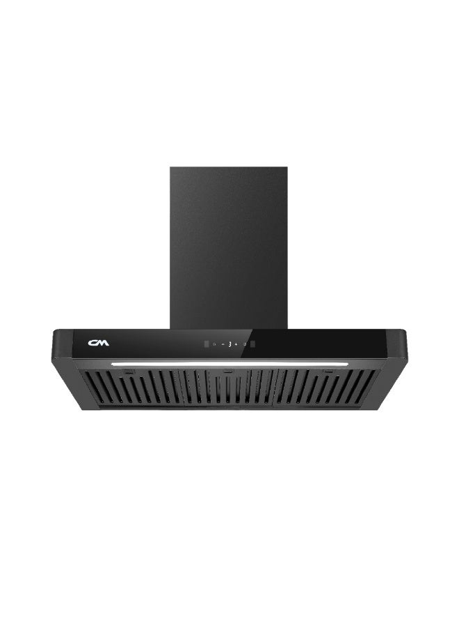 CM POLONIA 90 BLK 90cm Wall mounted black hood, baffle filter 3 speed touch, motor air flow power: 1000M³/H WITH SQUARE CHARCOAL FILTER - Image 1