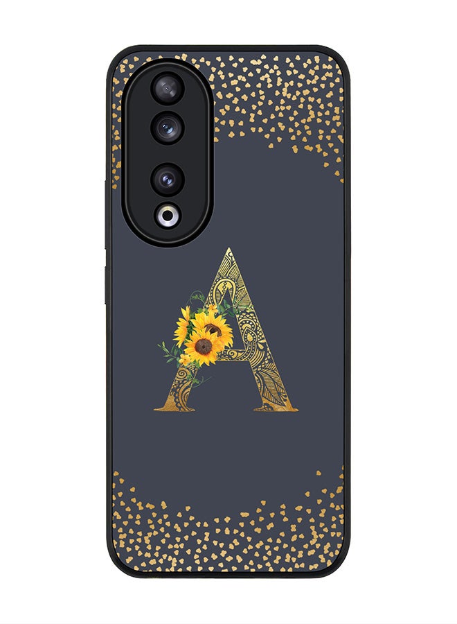 Stylizedd Rugged Black edge case for Honor 90 5G, Slim fit Flexible Anti Drop Thin Cover - Custom Monogram Initial Letter Floral Pattern Alphabet - A  (Grey ) - Image 1