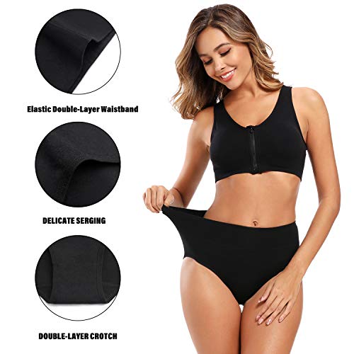 Molasus Women's Soft Cotton Underwear Briefs High Waisted Postpartum Panties Ladies Full Coverage Plus Size Underpants Black,XL - Image 4