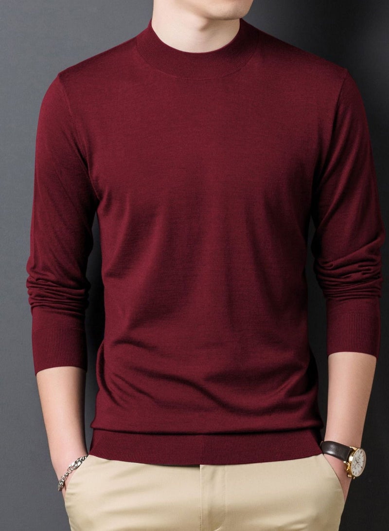 Loquat Men's Winter Fashion Simple Solid Color Crew-neck Sweater 
