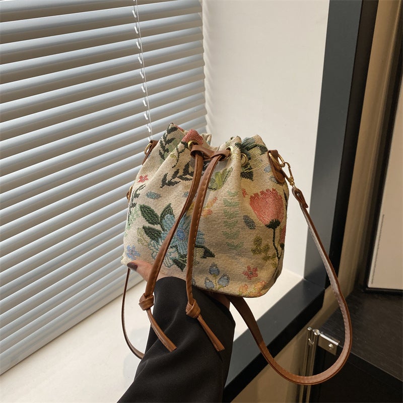 Women'S Bag Pattern Canvas Linen Material Ethnic Style Chinese Style Bucket Bag Crossbody Bag Shoulder Bag - Image 3
