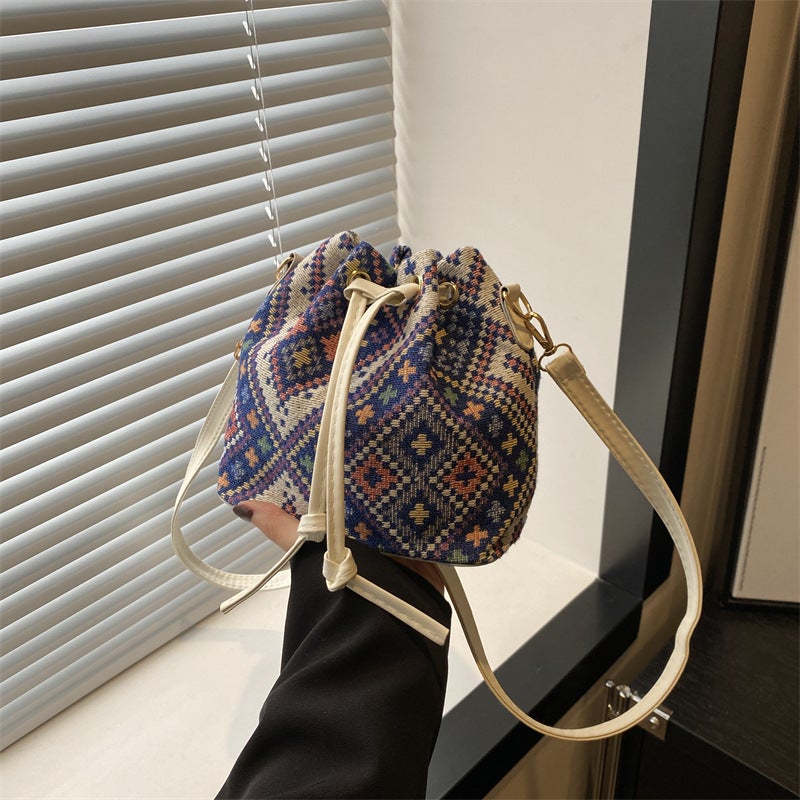 Women'S Bag Pattern Canvas Linen Material Ethnic Style Chinese Style Bucket Bag Crossbody Bag Shoulder Bag - Image 2