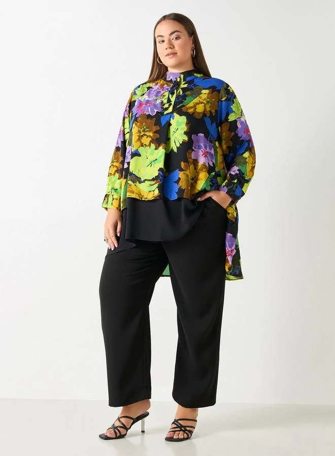 Ulla Popken Plus Size Ulla Popken Floral Print High Low Top