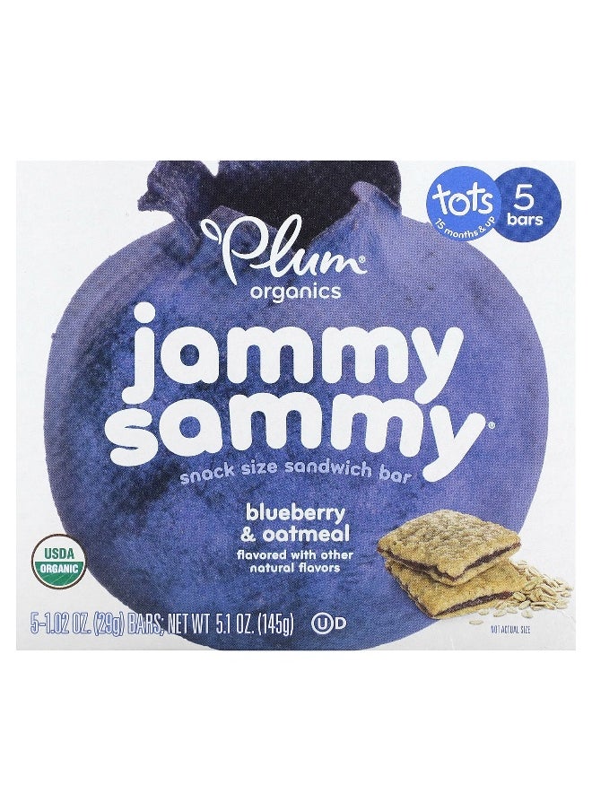 Plum Organics Plum Organics, Jammy Sammy, Snack Size Sandwich Bar, 15 Months & Up, Blueberry & Oatmeal, 5 Bars, 1.02 oz (29 g) Each  - Image 1