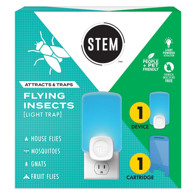 STEM Flying Insect Trap - Indoor Fruit Fly & Gnat Catcher for Home, Kitchen & Any Room, Attracts & Traps Bugs, Soft Blue UV Light - Includes 1 Plug-In Device & 1 Cartridge - Image 1