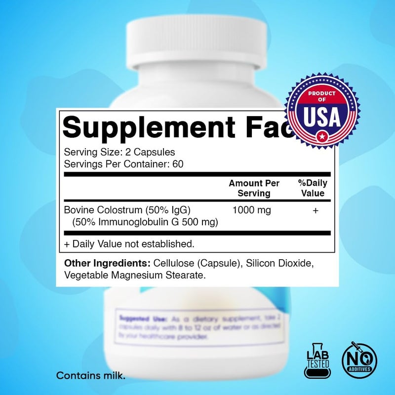 Vitamatic Bovine Colostrum Supplement 1000 mg per Serving  50 Highest IgG  Supplement for Gut Health Hair Growth Beauty Muscle Recovery  Immune Support  120 Capsules - Image 2