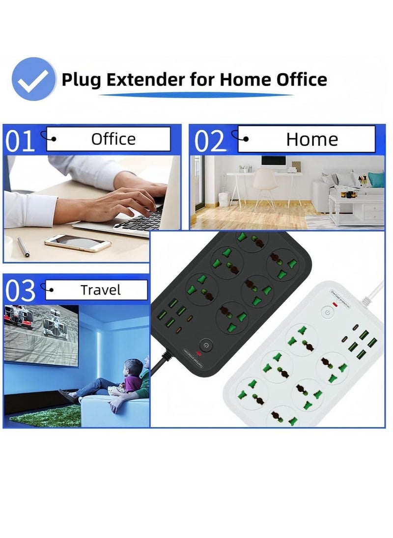 JAJEEK (EU Plug) 12-in-1 Power Strip with USB-C, 6 AC Outlets, 4 USB Ports, 110-240V, Max 3000W, Wall Mountable International Extension Cord for European Travel (Black) – Surge Protection & Fast Charging for Home, Office & Travel  - Image 3