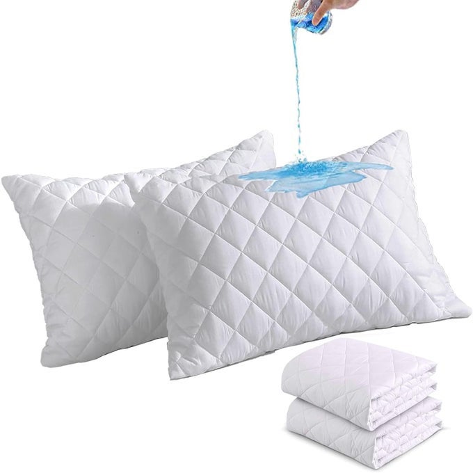 QUILTED WATERPROOF PILLOW PROTECTORS WHITE 4 PACK BED PILLOWS COVER QUILTED PILLOWCASE EXTRA SOFT BREATHABLE PILLOW CASE 50 X 75 CM