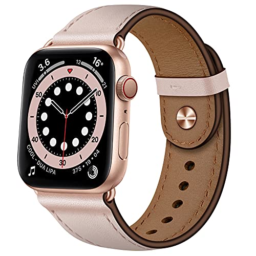 OUHENG Leather Bands Compatible with Apple Watch Band 49mm46mm45mm44mm42mm Genuine Leather Strap for iWatch Ultra 321 SE 321 Series 11 10 9 8 7 6 5 4 3 2 1 Pink SandRose Gold - Image 1