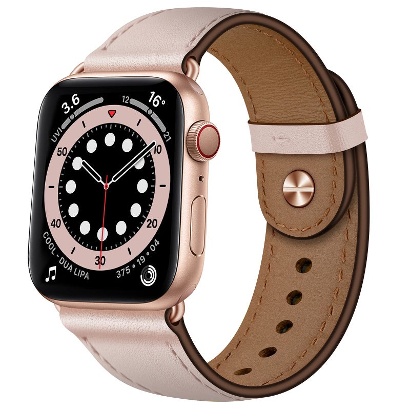 OUHENG Leather Bands Compatible with Apple Watch Band 49mm46mm45mm44mm42mm Genuine Leather Strap for iWatch Ultra 321 SE 321 Series 11 10 9 8 7 6 5 4 3 2 1 Pink SandRose Gold - Image 2
