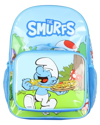 INTIMO The Smurfs Backpack 5Piece Mega Set Travel Daypack Bag with Lunch Box Pencil Case Water Bottle and Stickers 16 - Image 3