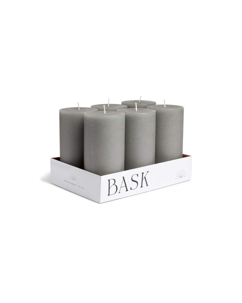 Mottled Pillar Candles by Bask Set of 63 x 6 Dripless Unscented Candles in Grey for Home Decor Relaxation All Occasions