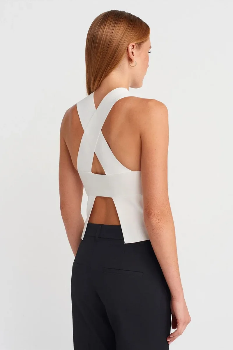 Dilvin White DILVIN Sleeveless Cut-Out Knit Blouse for Women | Best Price UAE