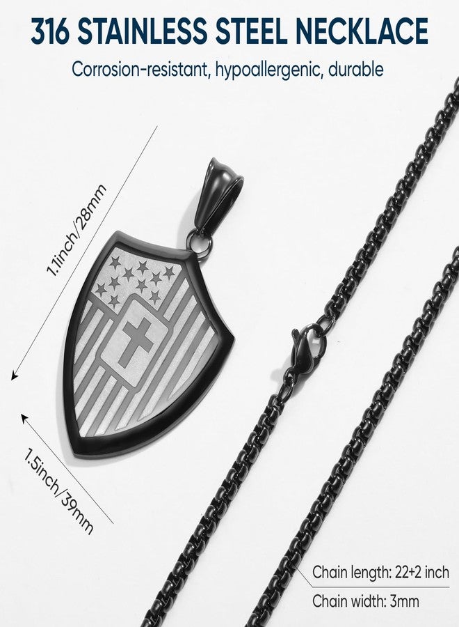 FLHEART Christian Cross Bible Verse Necklace for Men - Shield American Flag Stainless Steel Chain Black Necklaces Religious Christian Catholic Jewelry Gifts for Men - Image 5