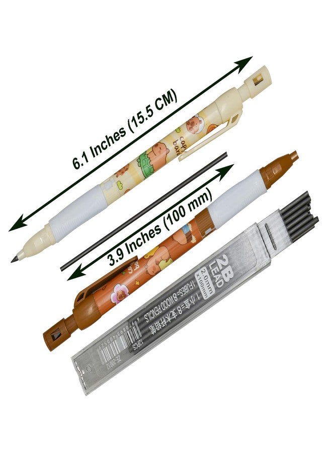 Maydahui 12 PCS Capybara Mechanical Pencil with Sharpener Novelty Animal Non Sharpening Automatic Pencil with 12 PCS 2B Lead Refills 2.0 mm Plastic for School Writing Drawing - Image 2