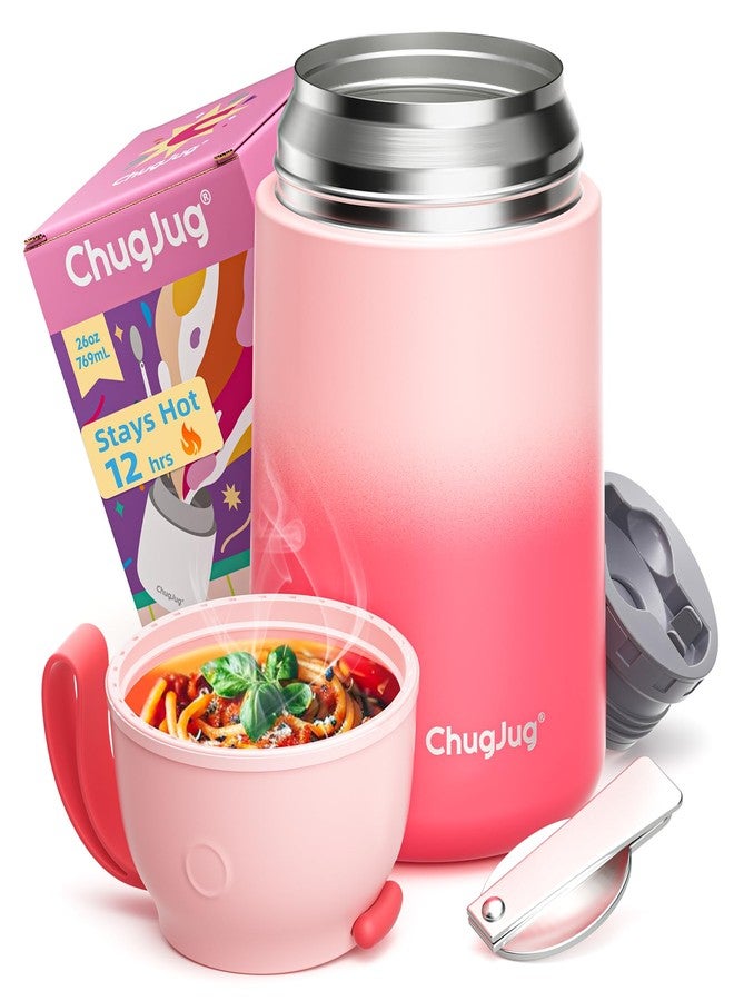 ChugJug Thermo for Hot Food | Wide Mouth | 26 oz, Insulated Food Container with Spoon, Leak Proof Soup Thermo for Adults, Thermal Steel Food Jar for Office, Stainless Steel Food Containers (Pink) - Image 1