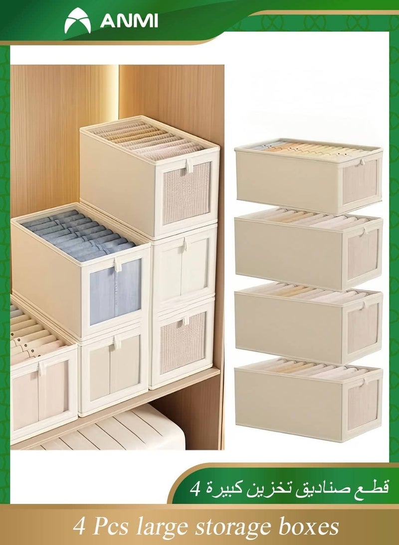 Anmi 4Pcs Foldable Clothes Organizer Boxes - Large Visual Storage Bins for Wardrobe, Toys & Shirts - Moisture-Proof & Stackable - Image 1