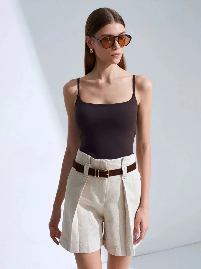 Dilvin DILVIN Slim Fit Square Neck Sleeveless Blouse
