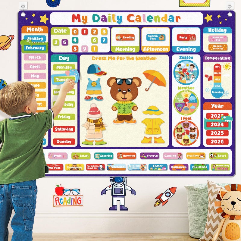 AKAYOK My Daily Calendars Felt Board for Toddlers Classroom Calendar for Preschool Homeschool Circle Time Calendars Weather Station Kids Calendar for Preschool Learning Activity - Image 2